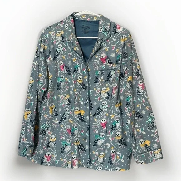 Nick & Nora Flannel Pajama Tops Lot 2 Womens XL Owl RV Button Up Novelty - Picture 6 of 9